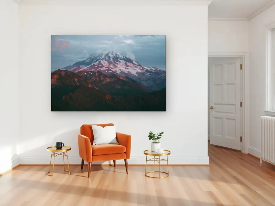 Rose Peak by Chris Ruel as a aluminum print on a living room wall